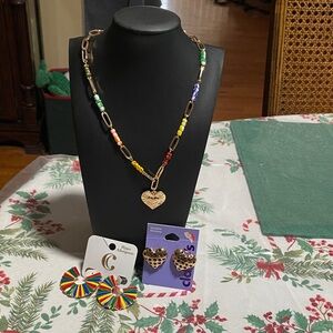 Charming Charlie Gold Heart Necklace with Multicolor Beads